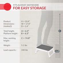 Escalón de Acero | Un Gran Paso con Alfombrilla Antideslizante | Mecanismo de Seguridad Plegable con botón de desbloqueo | Fácil Almacenamiento - Blanco - Ver 4
