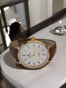 Pallyjane Original Men's Watch Elegant Business Waterproof Leather Strap - 金色 - 查看 5