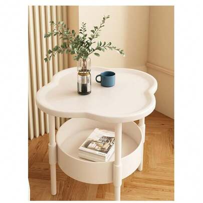 1 Pc Cloud Side Table, Minimalist Double-Layer Round Table, Living Room Mobile Storage Rack, Cream Colored Sofa Side Cabinet