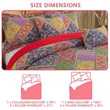 3 Pieces Cotton Quilt Set - Vintage Farmhouse Bedspread With Vibrant Floral Pattern, Lightweight Coverlet + 2 Pillow Shams, All Seasons Multicolor Queen King Quilt Bedding Set - Red - View 3