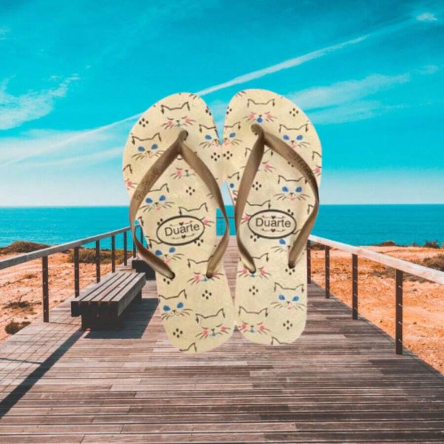 Women's Adult Printed Flip Flop Sandal Immediate Shipping - Mèo con màu be ref42N - Xem 1