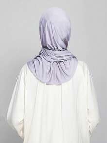 1pc Stretch Jersey Pull-On Hijab For Muslim Women – Lightweight No-Pin One-Piece Khimar Headwrap, Full Modesty Coverage, Ideal For Daily Wear, Ramadan, Mosque, Office & College. - Light Purple - View 7