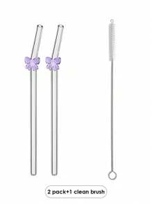 6er Pack wiederverwendbare Glas-Trinkhalme mit Schleifen-Charm - bruchsichere gebogene Trinkhalme Set + Reinigungsbürste - elegante Trinkhalme für Cocktails, Smoothies & kalte Getränke (20cm)