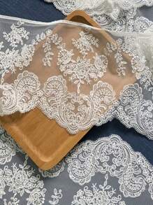 1 Yard Embroidered Mesh Fabric With 14.5cm Lace Trim, Suitable For Bridal Veil, Blouse Lining, DIY Sewing Supplies