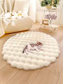 1pc Beige Round Faux Rabbit Fur Plush Rug, Nordic Ins Style Carpet For Living Room Bedroom, Washable Artificial Fur Rug, Suitable For Living Room, Bedroom, Tatami, Dressing Room And Other Indoor Spaces All Year Round,Fall Decor,Autumn Decor,Room Decor