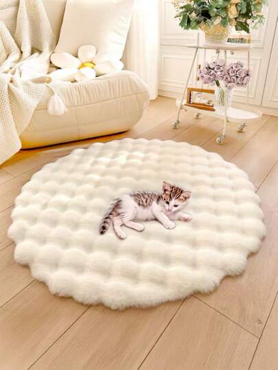 1pc Beige Round Faux Rabbit Fur Plush Rug, Nordic Ins Style Carpet For Living Room Bedroom, Washable Artificial Fur Rug, Suitable For Living Room, Bedroom, Tatami, Dressing Room And Other Indoor Spaces All Year Round,Fall Decor,Autumn Decor,Room Decor
