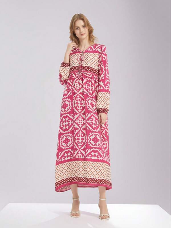 Vestidos longos boho femininos 2025, decote em V, manga bufante, floral, fluido, casual, longo, modesto