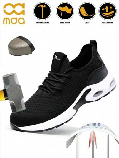 Herren Schuhe, leichte atmungsaktive Stahlkappe Schuhe, Arbeits-Sport Schuhe, atmungsaktive gestrickte Wanderschuhe, rutschfeste verschleißfeste Schuhe, stoßfest und durchstichsicher Schutzschuhe, Industrie- und Bauarbeiter Sicherheitsschuhe (eine halbe Nummer größer ausfallend)