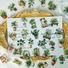 50Pcs Transparent Stickers Green Plant Stickers Clear Stickers Cartoon 3D Plant Stickers Garden Stickers Nature Stickers Aesthetic Stickers PET Waterproof Stickers For Water Bottle,Computer,Laptop,Phone,Luggage,Notebook,Fridge
