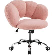 Boucle Upholstered Desk Chair Makeup Vanity Chair With Wheels Cloud-Shaped Accent Chair Swivel Home Office Chair With Adjustable Height For Living Room, Bedroom Women Pink