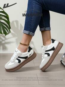 WARRIOR 1 par de zapatillas deportivas casuales de mujer de la serie Warrior, de material de PU con cordones, versátiles, transpirables, ligeras y cómodas, apropiadas para patinaje, populares entre los jóvenes y adecuadas para uso diario