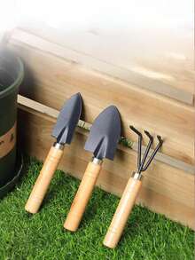 3 件/1 件迷你尺寸花园工具套装木柄金属头手动园艺工具，经典天然木棕色/黑色钢人体工程学形状优质建筑种植挖掘耙用品室内外植物多肉植物盆景家庭园艺礼物（轻微划痕不影响使用）