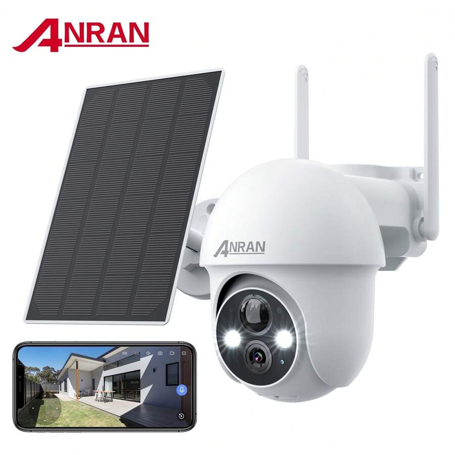 2K Solar Security Camera With Spotlight, 360° View Wireless Outdoor Camera, Waterproof PIR Detection - 白色 - 查看 1