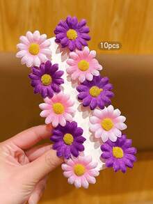 10pcs Pink & Purple Flower Hair Clips, Sweet Style Hair Accessory Suitable For Daily Use - Multicolor - View 2