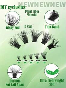 浓密睫毛簇，10-18mm长，180D蓬松簇状睫毛，防水D型卷翘，240片单根睫毛，柔软纤细假睫毛，DIY睫毛延长，蓬松浓密，柔软轻盈，佩戴舒适。放大双眼，提升眼尾，DIY睫毛延长，睫毛延长。日常生活、婚礼、约会、派对、音乐节、万圣节等场合使用睫毛簇，睫毛簇，单根睫毛，睫毛，假睫毛 - 彩色 - 查看 6