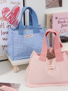 1 pieza Bolsa de almuerzo de color fresco con cuadrícula, caja de almuerzo reutilizable con asa, bolsa de almuerzo con gran capacidad para campamento, senderismo, salidas de primavera, picnics, bolsa portátil de almacenamiento de alimentos, bolsa de almuerzo linda para mujer, maestro, estudiante, trabajador de oficina