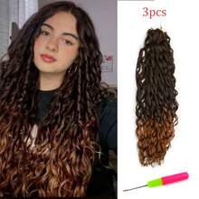 3Pcs Jessica Synthetic Hair Deep Wave Twist Crochet Hair Braid Afro Curl Ombre Blonde Pink Deep Wavy Braiding Hair Extension ForWomen - Multicolor - View 15