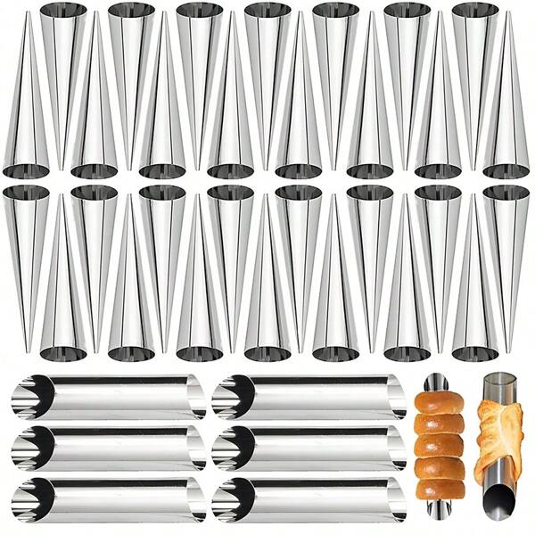 6pcs Stainless Steel Non-Stick Cream Hole Molds Conical Tube Cone Roll Bread Cookies Baking Molds Household DIY Kitchen Tools