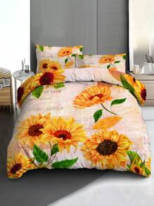Conjunto de capa de edredom com estampa floral de girassol vintage, 2/3 peças, capa de edredom queen size, com 1 capa de edredom e 1 a 2 fronhas, colcha king size, lençol, poliéster macio e agradável à pele, lavável à máquina e a seco. Adequado para decoração de casa e quarto, disponível em diversos tamanhos, como solteiro e casal. É um ótimo presente de aniversário.