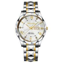 Reloj de cuarzo de lujo de marca superior para hombres, con calendario, correa de acero inoxidable, diseño deportivo y de negocios casual, esfera redonda con números romanos, un regalo perfecto para fiestas, bodas, vacaciones en la playa y para parejas