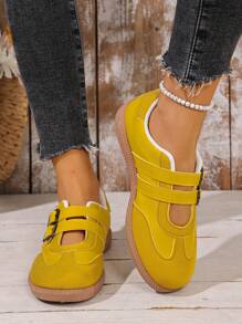 1 Paio di scarpe casual estive da donna, con suola chunky, in finta pelle, con chiusura a strappo, comode per uso esterno