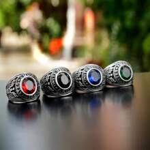 男士钛钢镂空设计戒指，时尚朋克风格食指戒指 - 灰色 - 查看 14