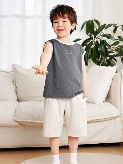 mini bala Boys' Pure Cotton Home Suit Summer New Baby Soft Thin Skin-Friendly Pajamas