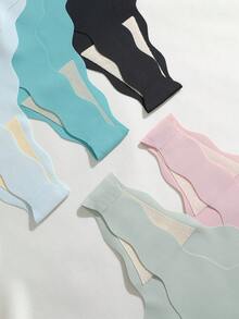 5 Pcs V-Shape Waist Wave Design Seamless Low Waist Sexy Thong Panties For Women - Multicolor - View 6