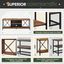 Mueble TV GALAXHERO para televisores de 65 pulgadas, consola TV industrial de 55" con estante abierto, centro de entretenimiento para sala de estar, dormitorio y sala de cine en casa, unidad de almacenamiento de medios - Marrón rústico - Ver 5