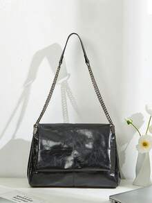 Large Capacity Commuter Tote Bag, 2025 New Fashion Chain Strap Shoulder Handbag, High-End Underarm Bag - Black - View 5