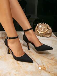 女士黑色穆勒高跟凉鞋，时尚性感基本款优雅女士穆勒高跟鞋，纯黑色 - 黑色 - 查看 2