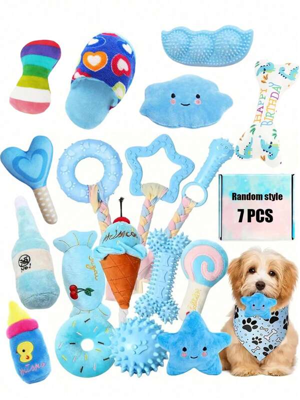 1 set de jouets à mâcher pour animaux de compagnie, convenant aux chiens de petite à moyenne taille, série de jouets à mâcher TPR et sonores, jouets interactifs, ensemble de jouets d'entraînement sain pour chiens