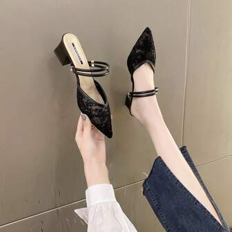 女士时尚凉鞋，包头高跟一脚蹬穆勒鞋，女神风，适合2024年夏季