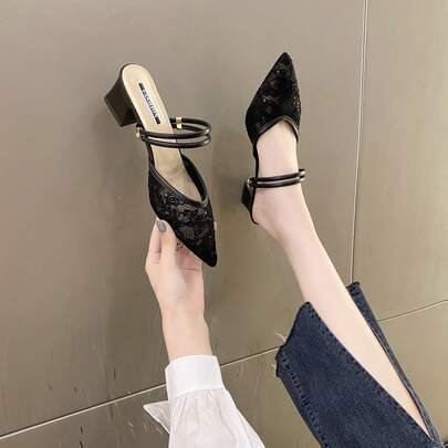 女士时尚凉鞋，包头高跟一脚蹬穆勒鞋，女神风，适合2024年夏季