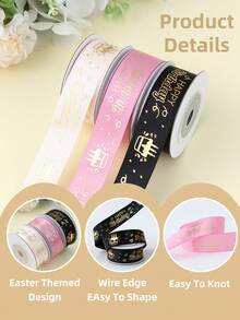 5 Yards Of 2cm Wide,1pc Happy Birthday Ribbon, Satin Ribbons Bow DIY Cake Packing Ribbon, Baking & Gift Wrapping, Gold Foil,Birthday Party, Wedding, Valentine's Day Party Decorations - Birthday Ribbon - View 6