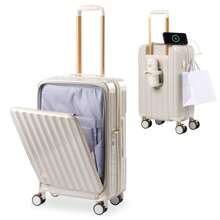 Front Opening Suitcase, Carry Case, Carry-On, Front Opening, With Stopper, With USB Port, Carry Bag, For Overnight Stays, Lightweight, Silent 360 Degree Rotation, Large Capacity, Zipper Type, With Cup Holder, School Trip, Travel Sc119