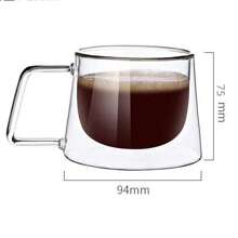 1pc Double Wall Glass Coffee Cup, 200ml Transparent Cappuccino Cup With Handle, Suitable For Tea, Milk, Espresso, Beer, Juice Back To School