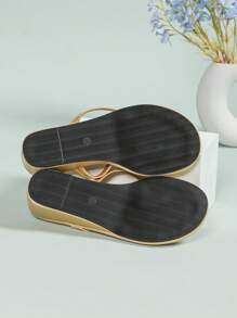 Women's Thick-Sole Wedge Thong Sandals, Fashion Slip-On Slippers Suitable For Travel, Beach, Date, Shopping, Party