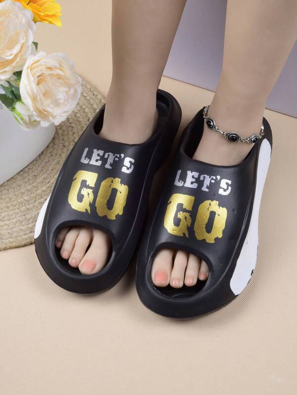 Women's Summer Letter Pattern EVA Flat Sandals, Comfortable Open Toe Slip-On Slippers For Indoor/Outdoor, Beach Non-Slip Unisex Slippers