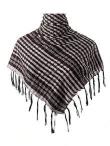 1 pieza Pañuelo cuadrado grande de mujer con estampado de cuadros de desierto estilo clásico, protección solar y a prueba de viento para uso unisex con flecos, adecuado para uso diario y al aire libre con vestidos - Negro - Ver 19