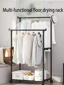 1pc Large Size Portable & Easy-To-Move Clothes Hanger Rack, Suitable For Balcony, Floor-Standing Storage Rack For Clothes, Hat And Shoes