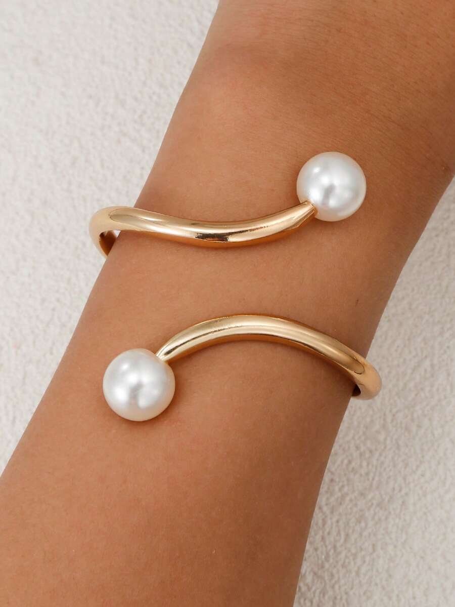 1 قطعة سوار ثعبان مذهب مرصع باللؤلؤ رباط متحرك للنساء، سوار ثعبان ذهبي بسيط مزيف زينة حفلة وهدية مجوهرات وهدية عيد ميلاد