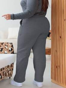 Plus Size Straight Sweatpants - Gris Oscuro - Ver 2
