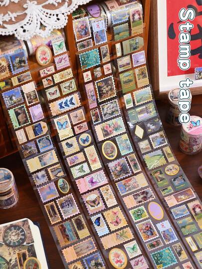 1 لفة ملصقات عتيقة طولها 2 متر، ملصقات ذات موضوع الزهور والنباتات، للتزيين على الحاسوب المحمول، سطح المكتب، الكتب وغيرها.