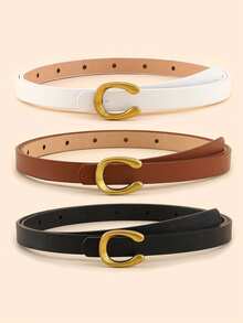 3件套金色金属扣装饰女士休闲通勤时尚腰带，适合夏季、秋季、万圣节等场合。 - 彩色 - 查看 8