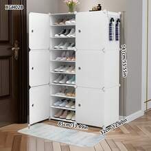 Zapatero de entrada simple, gabinete de almacenamiento de zapatos de plástico de varios niveles, organizador de zapatos a prueba de polvo para dormitorio estudiantil, hogar, color blanco - Ver 7