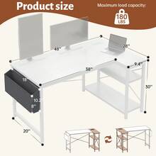 48" Computer Desk With Power Outlets, Gaming Desk With Reversible Shelves, Office Desk For Corner Space, L Shaped Desk For Bedroom, Home Office Desks For Study Writing - Xem 2