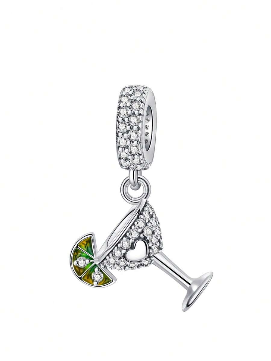 1pc Silver-Plated Lemon Cup Heart Diamond Pendant, Suitable For Bracelet DIY, Women's Jewelry, Surprise Gift, Christmas Gift