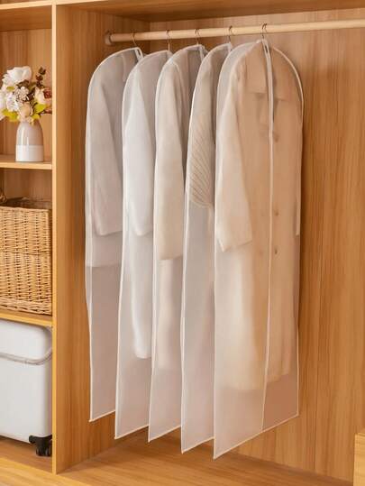 5pcs Transparent Garment Dust Covers, 140cm*60cm, With Zipper Closure, Ideal For Storing Coats, Shirts, Skirts, Pants And Other Clothing, Suitable For Wardrobe, School, Office, Home, Travel, Bag, Collection, Clothing Storage, Dust Protection, Easter, Mother's Day, Back To School