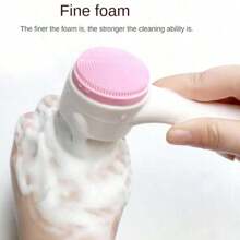Multi Functional Double-Sided Manual Face Brush With Soft Fiber Bristles For Daily Room Temperature And Cleaning. Silicone Brush Head For Deep Exfoliation Massage. Handheld Ergonomic Stand Up Handle Cleanser Helps Remove Cosmetic Impurities And Refine Pores. Suitable For All Skin Types. Essential Beauty And Skincare Program Accessories For Men And Women. White Brush Body Standing Design
